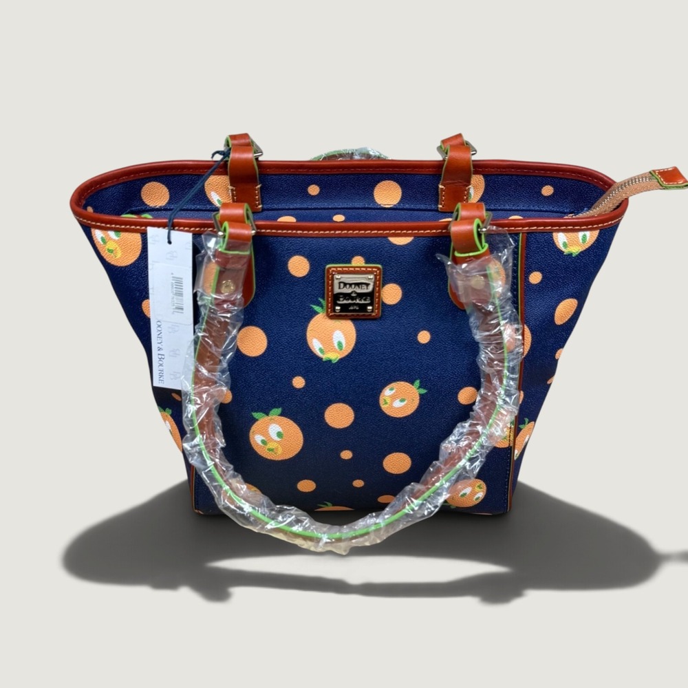 Dooney & Bourke Janie Tote Bag Navy Blue Disney Orange Bird Polka Dot Tote NEW